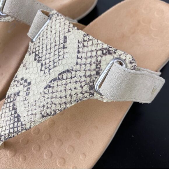 Vionic Wanda Leather T-strap Thing Sandals Beige 7 Bone Snake Embossed - Picture 7 of 12